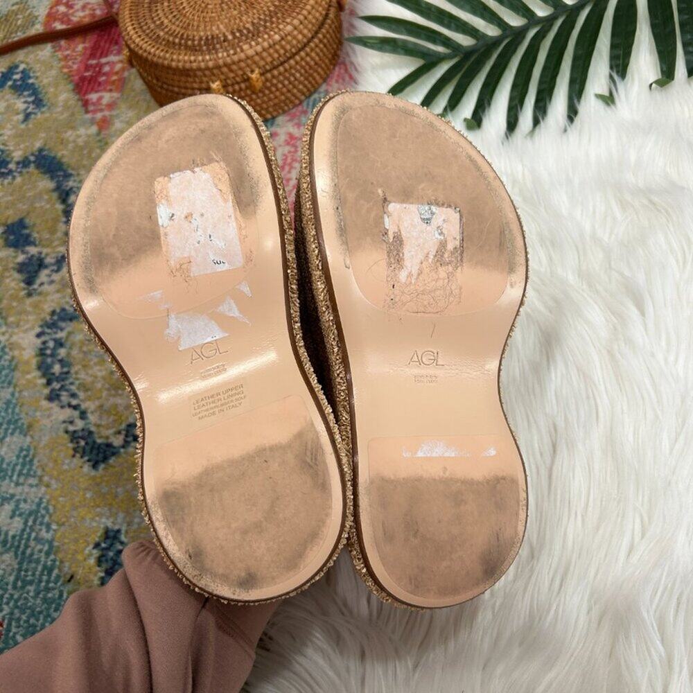$595 AGL Beige Boho Slip On Chunky Platform Clog Mule 37 / 7 Resortwear Vacation - Picture 8 of 10